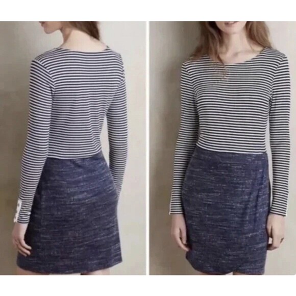 Anthropologie Dolan Dress Women’s Small Blue Mixed Stripe Wrap Left Coast - Picture 2 of 9